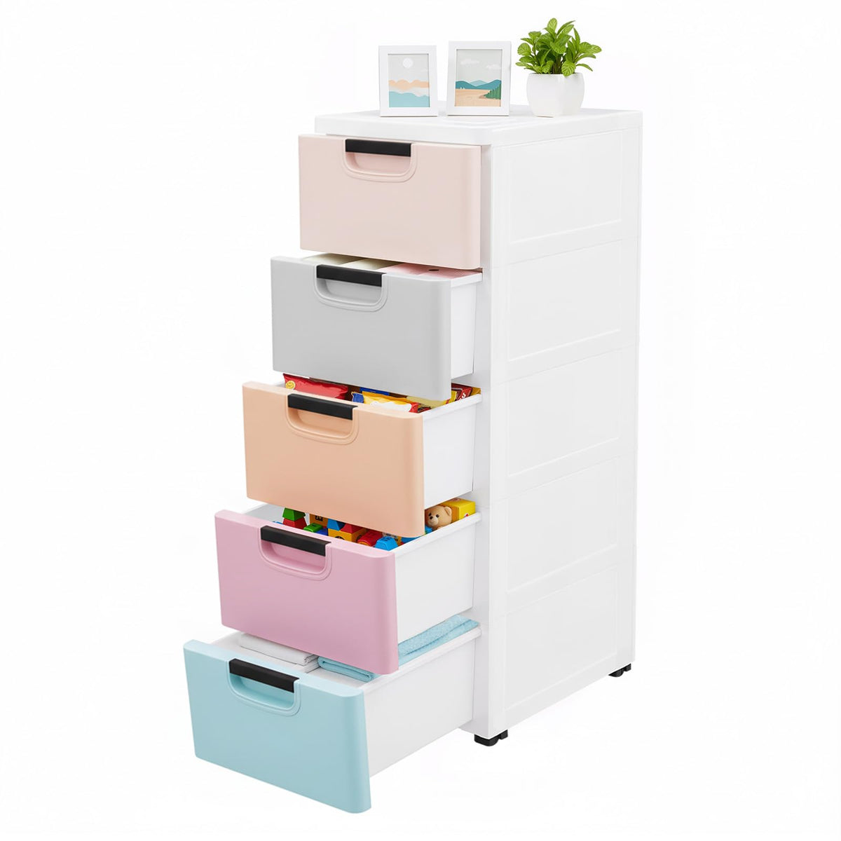 5-Drawer Storage Cabinet, Narrow Slim Organizer, Light Colors