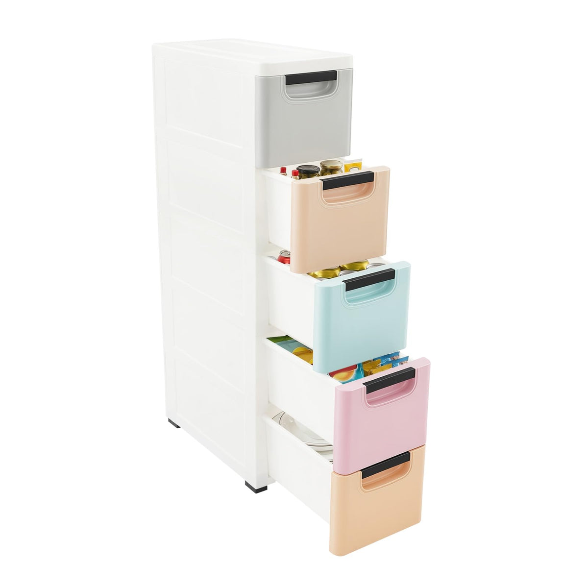 5-Drawer Storage Cabinet, Narrow Slim Organizer, Light Colors