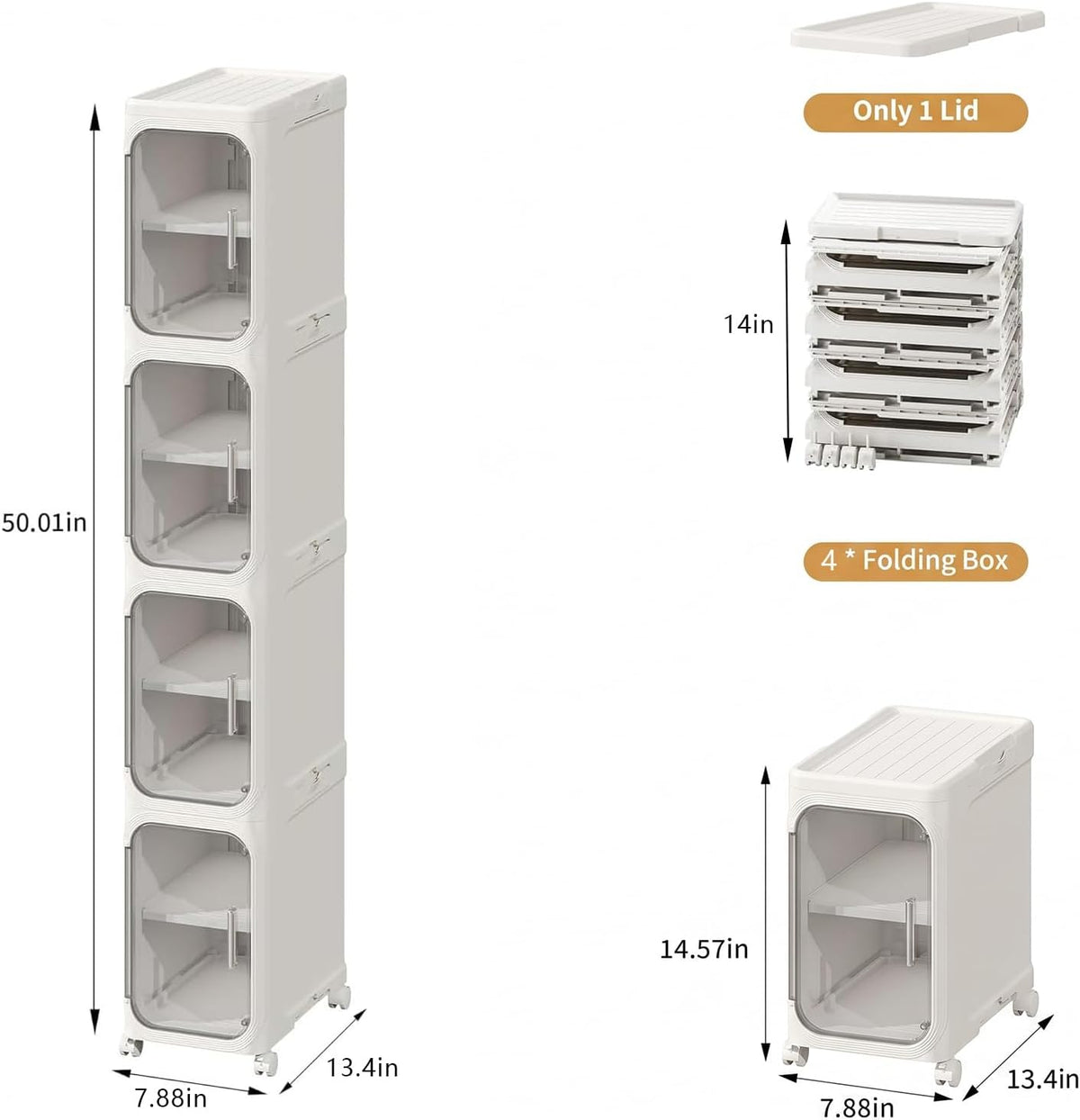 Narrow Slim Bathroom Storage Cabinet with Wheels, 4-Tier White