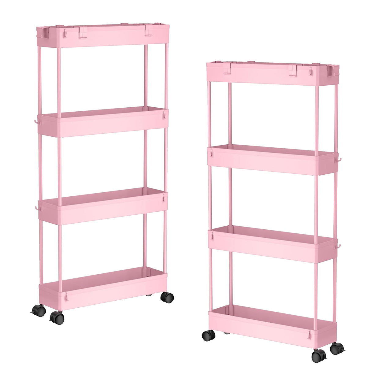 SPACELEAD Slim Storage Cart 4 Tier,Bathroom Organizer Rolling Utility,Mobile Shelving Unit Slide Out for Office, Kitchen, Laundry Room & Narrow Places,Pink