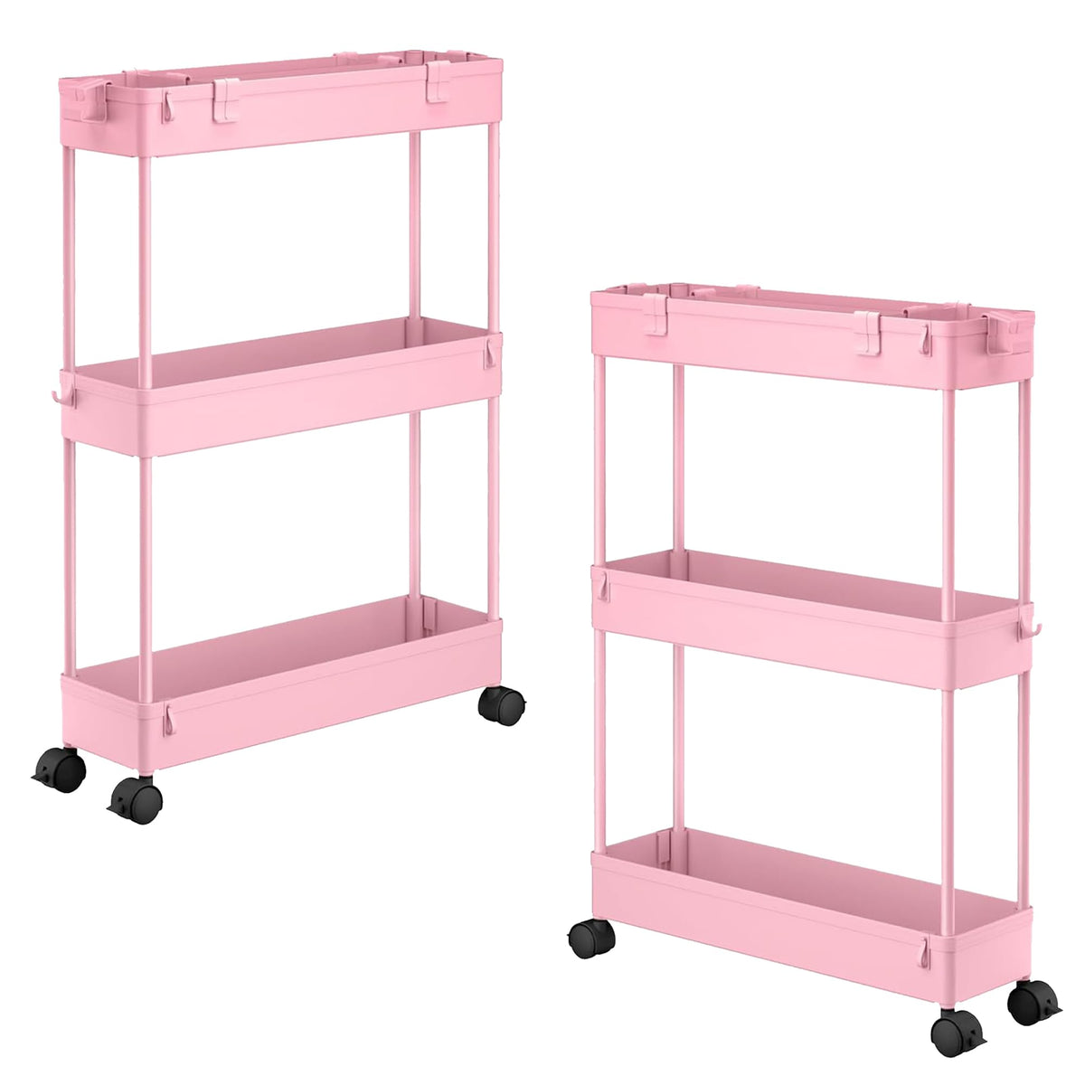 2 Pack 3 Tier Slim Storage Cart, Bathroom Rolling Utility Organizer