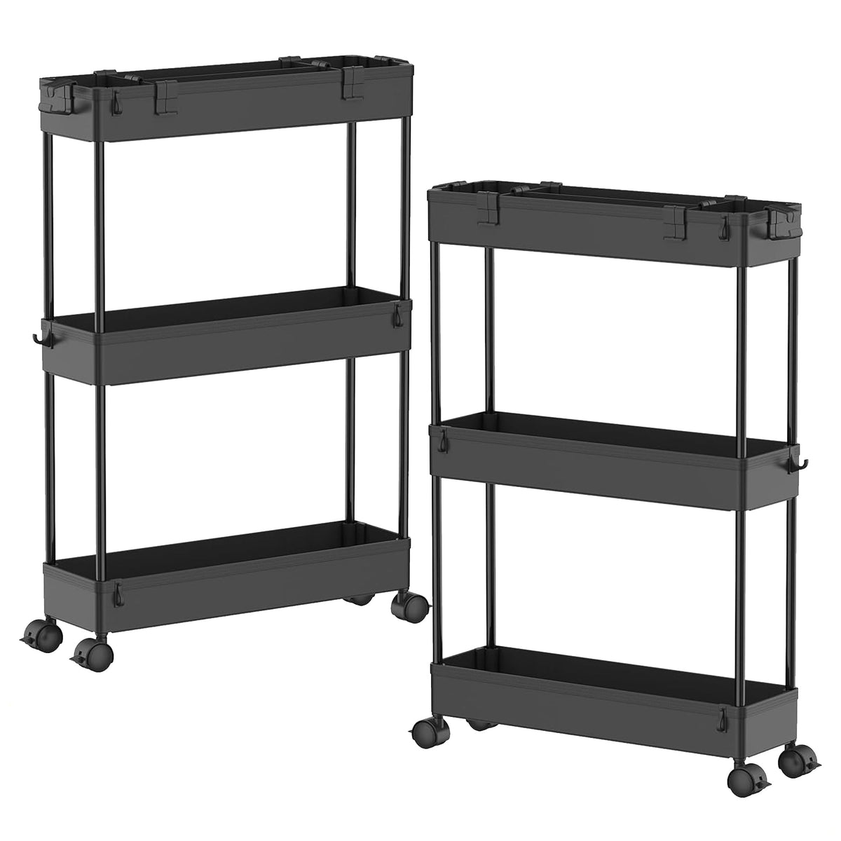 2 Pack 3 Tier Slim Storage Cart, Bathroom Rolling Utility Organizer