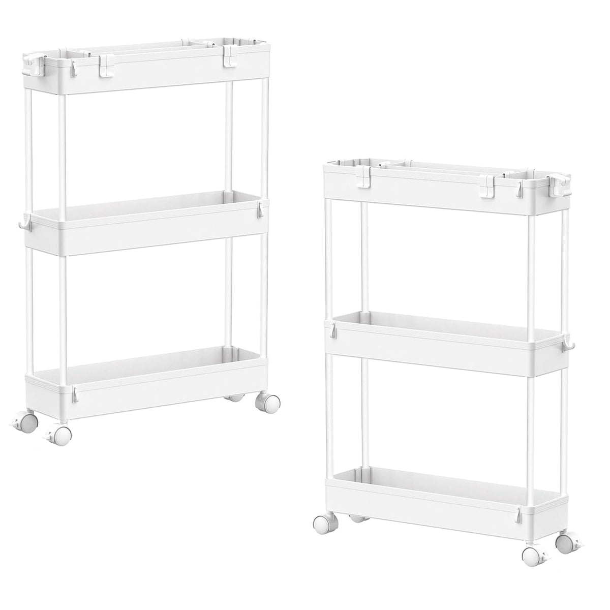2 Pack 3 Tier Slim Storage Cart, Bathroom Rolling Utility Organizer