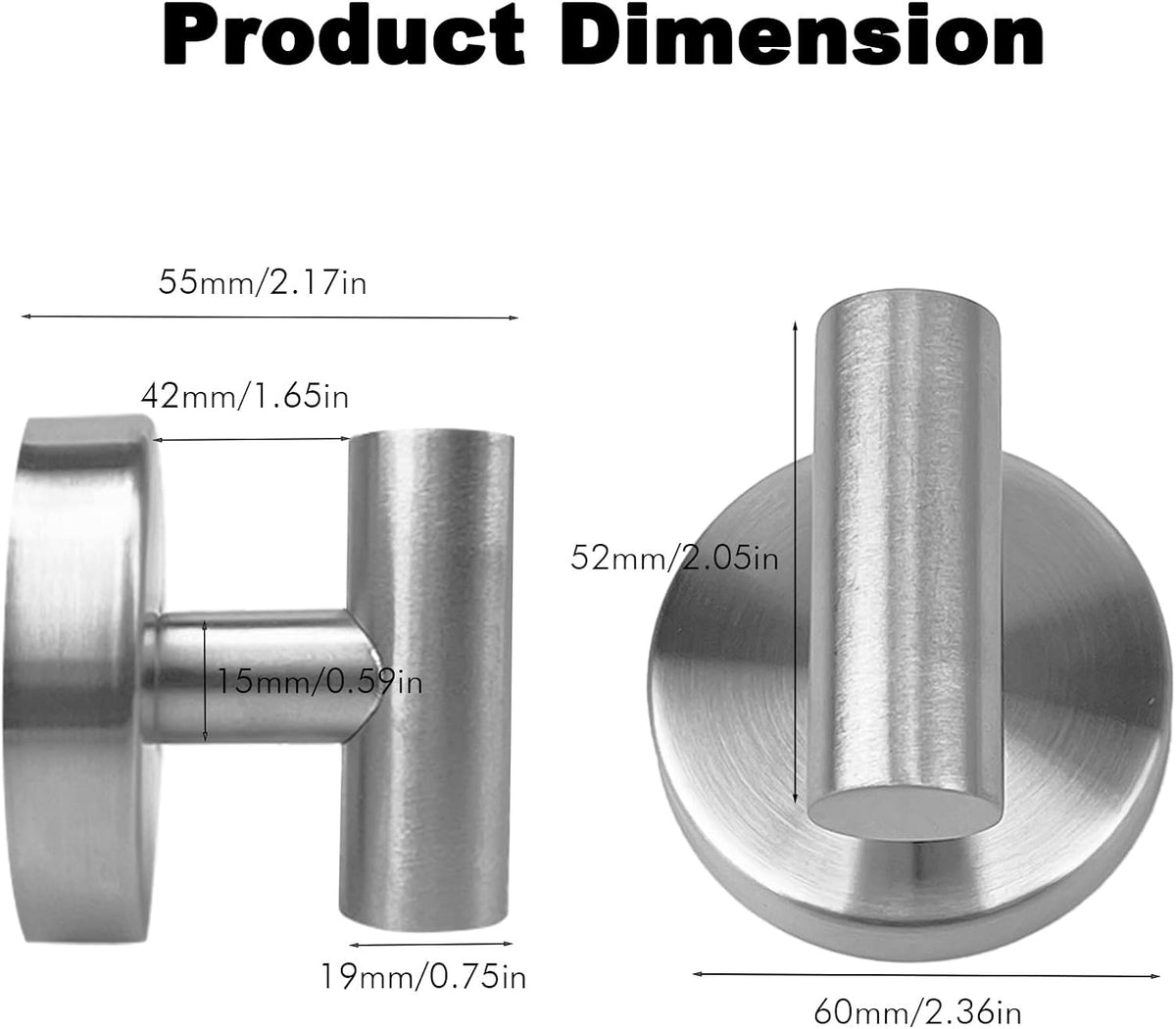 BIRDDIE 2 Pack Brushed Nickel Removable Suction Cup Hooks for Shower SUS304