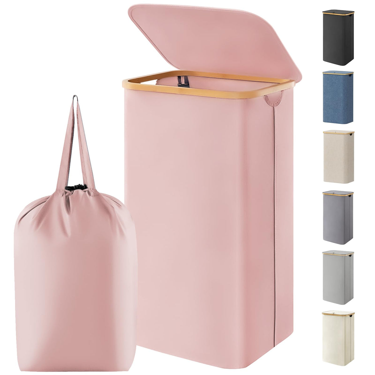 Lifewit 150L Large Laundry Basket with Lid, 2 Removable Bags, Beige