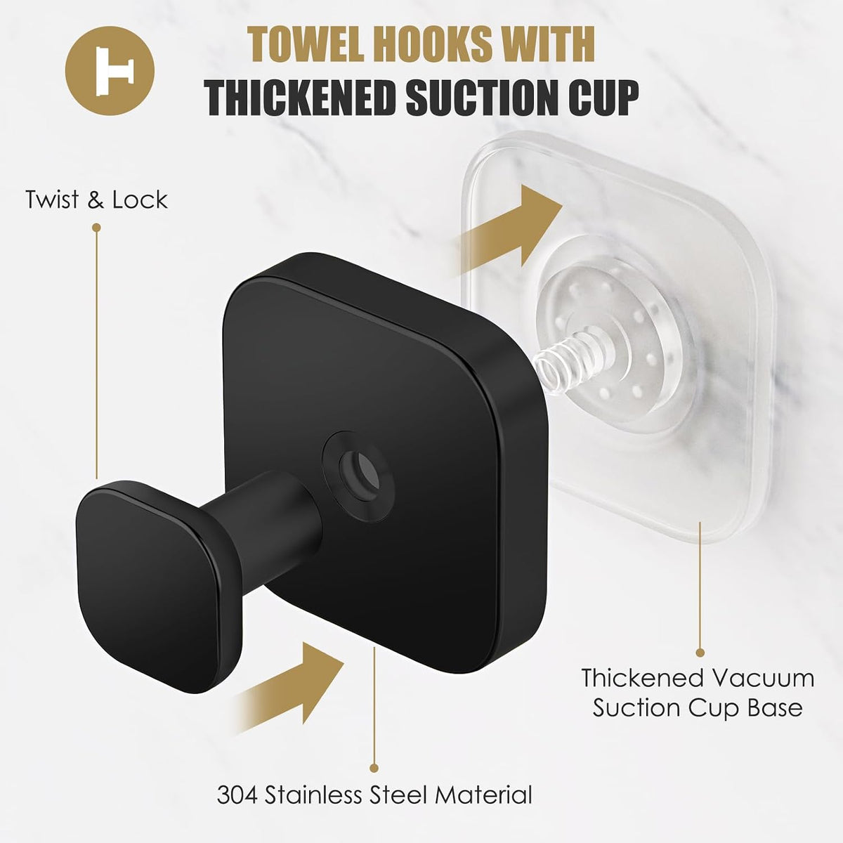 BKV Suction Cup Hooks for Shower,Heavy Duty Shower Hooks,Black,2 Pack