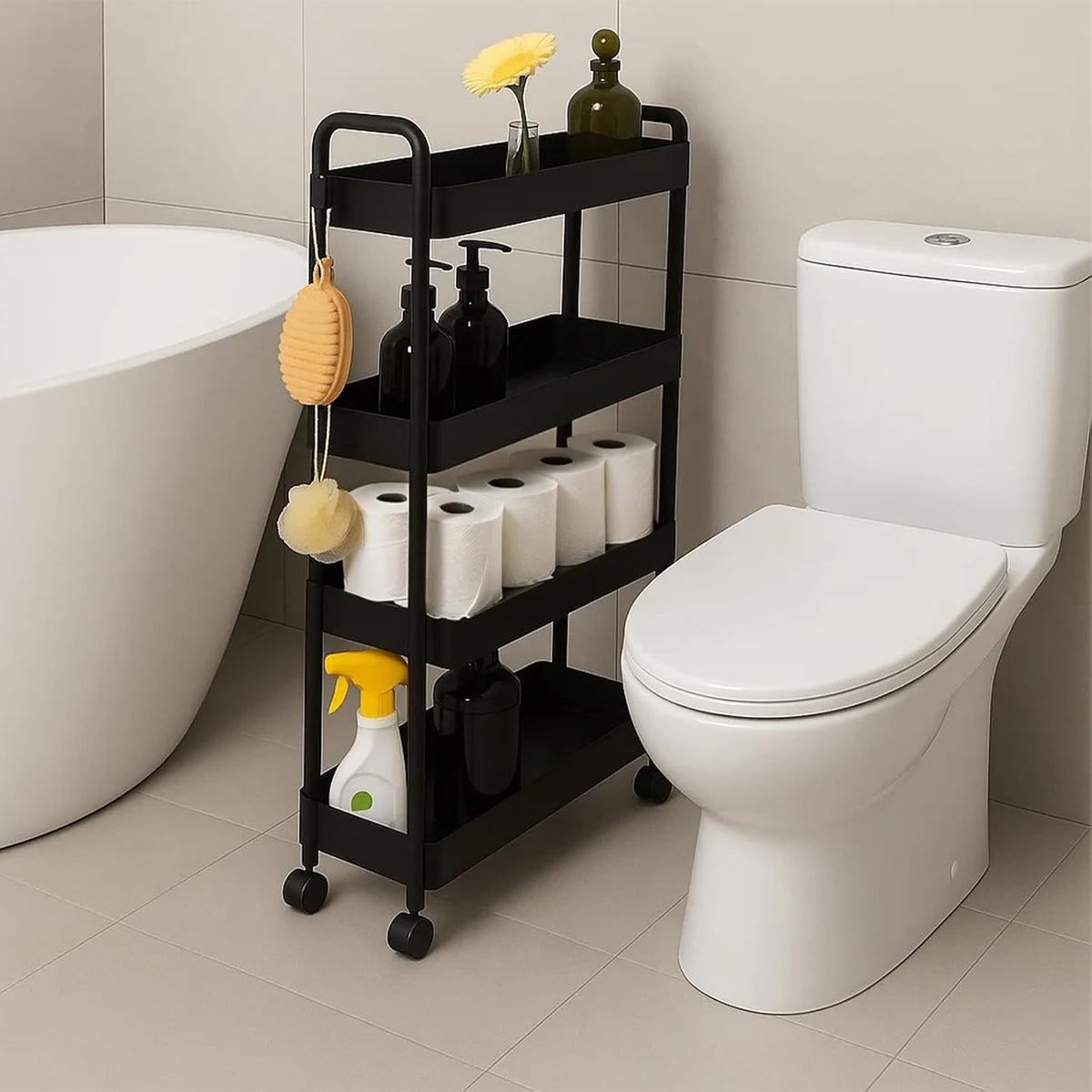 ShellKingdom 4 Tier Bathroom Storage Organizer, Slim Rolling Storage Cart