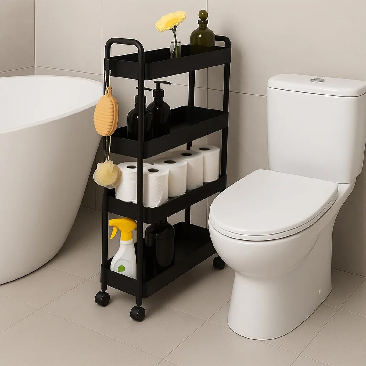ShellKingdom 4 Tier Bathroom Storage Organizer, Slim Rolling Storage Cart