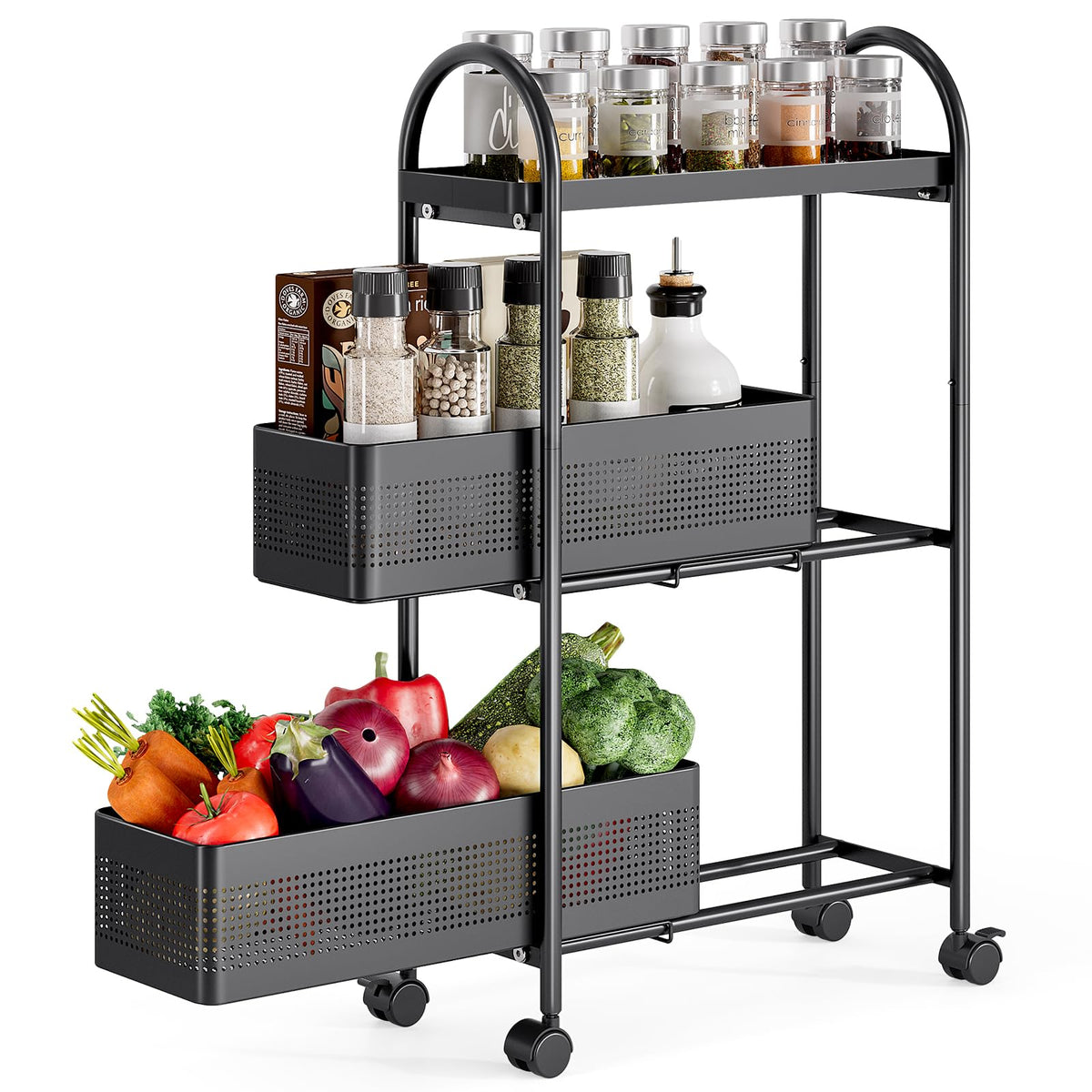 KINGRACK 5 Tier Slim Rolling Cart with Drawer, Metal Utility Storage Cart