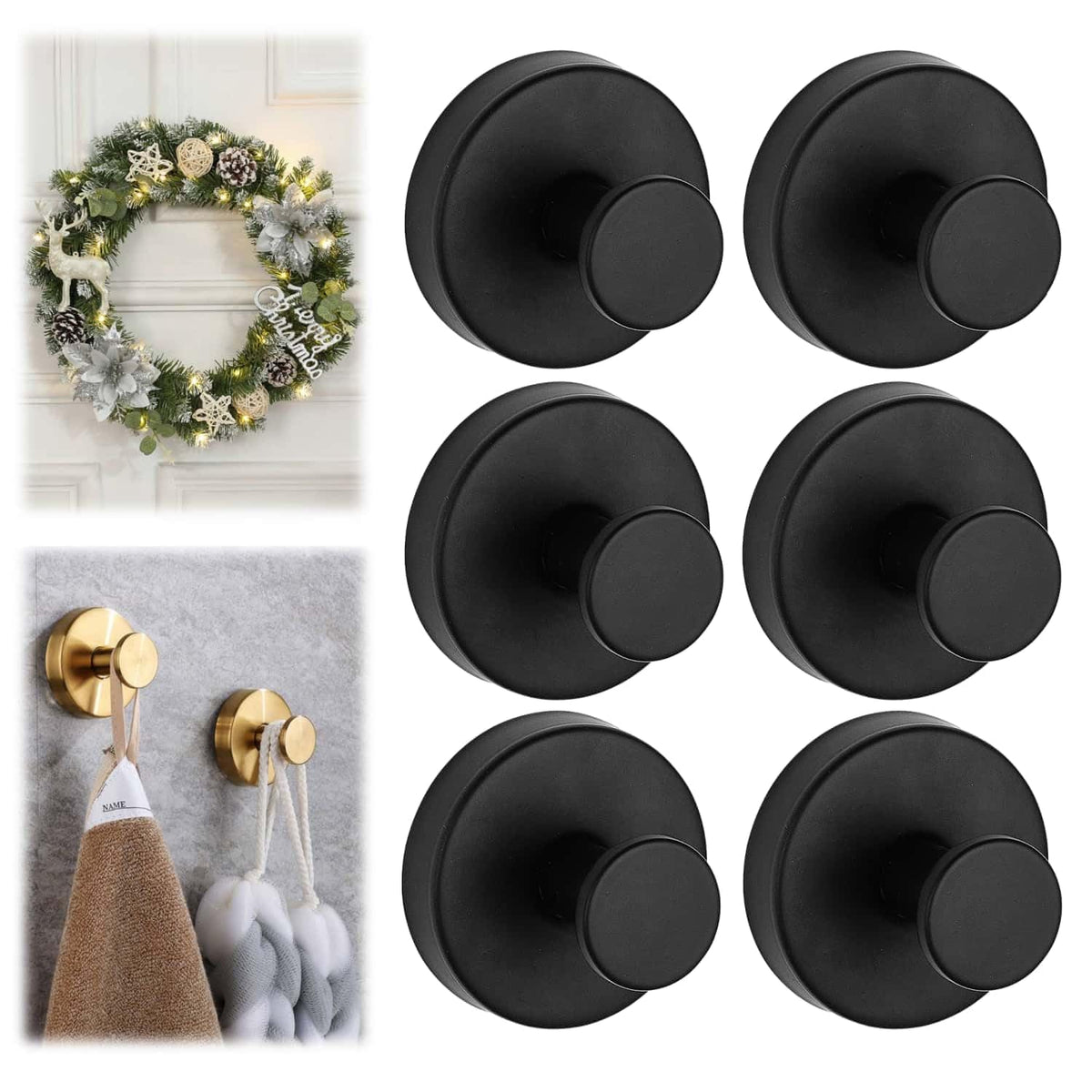 Suction Cup Hooks for Wreaths on Glass, Model No-Drill Suction Cup Hooks, Wreath Hangers for Front Doors, Metal Towel Hooks for Showers Bathrooms Mirrors(Black 1pcs)