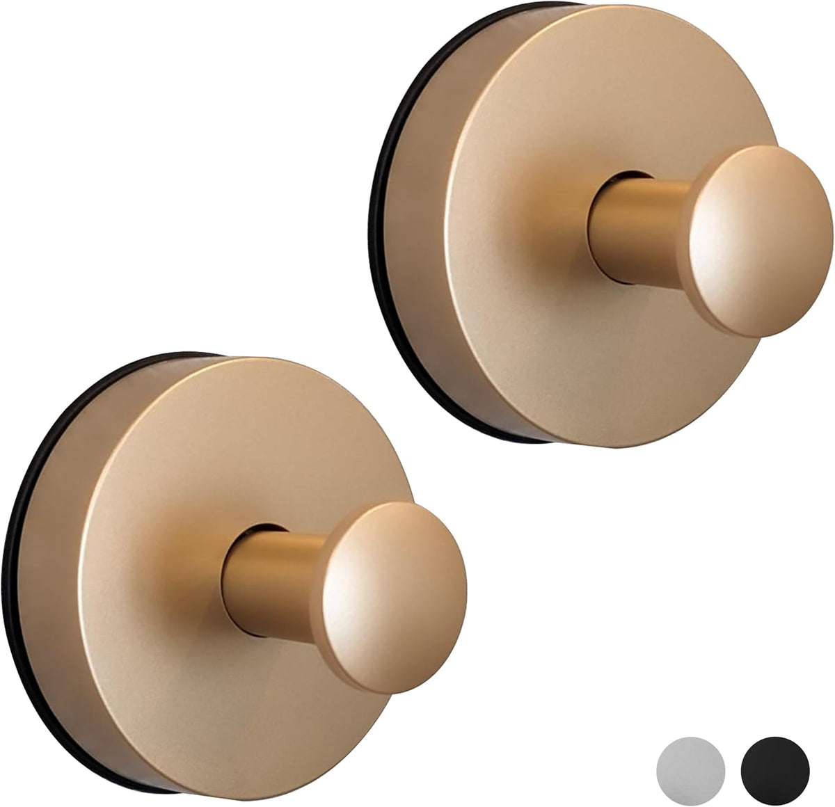 Suction Cup Hooks for Shower, Bathroom, Glass Door, Mirror, Tile - Loofah, Towel, Coat, Robe for Hanging up to 15 lbs – Brushed Gold, Matte Chrome Nickel, Black - 2 pack (Brushed Gold)