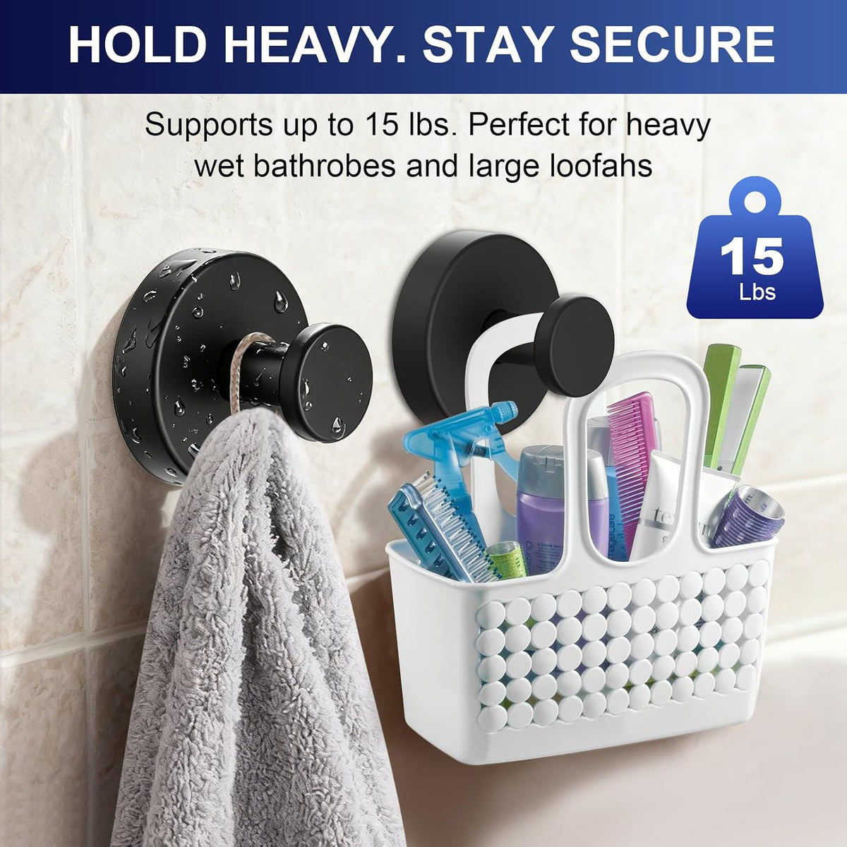 Suction Cup Hooks for Shower & No Drill Towel Hooks for Bathroom