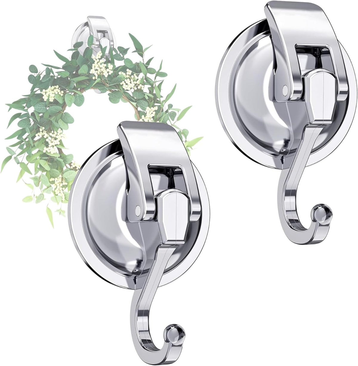 Suction Cup Wreath Hanger No Drill Shower Hooks(2Pack Silver)
