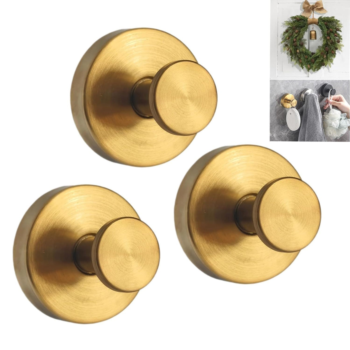 Suction Cup Hooks for Wreaths, 2025 New No Drill Suction Cup Hooks for Shower Hanging Towels, Wreath Hanger for Front Door, Holder for Glass Window Door Bathroom Mirrors (3pcs, Black)