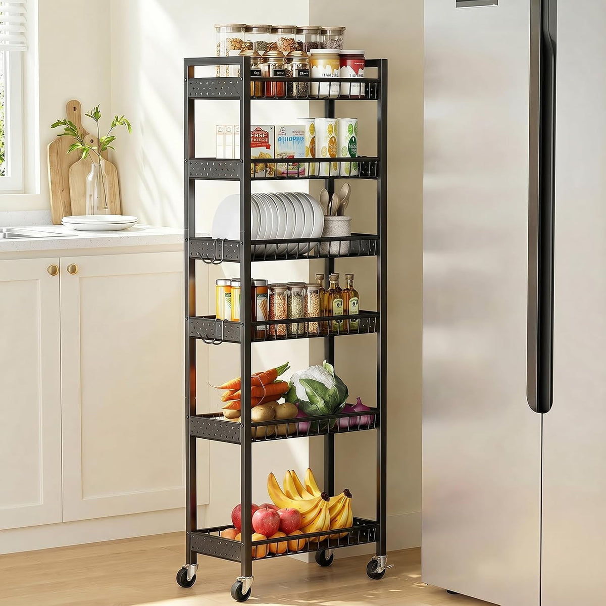 6 Tier Slim Storage Cart, Narrow Rolling Cart with Wheels, 10in(W)