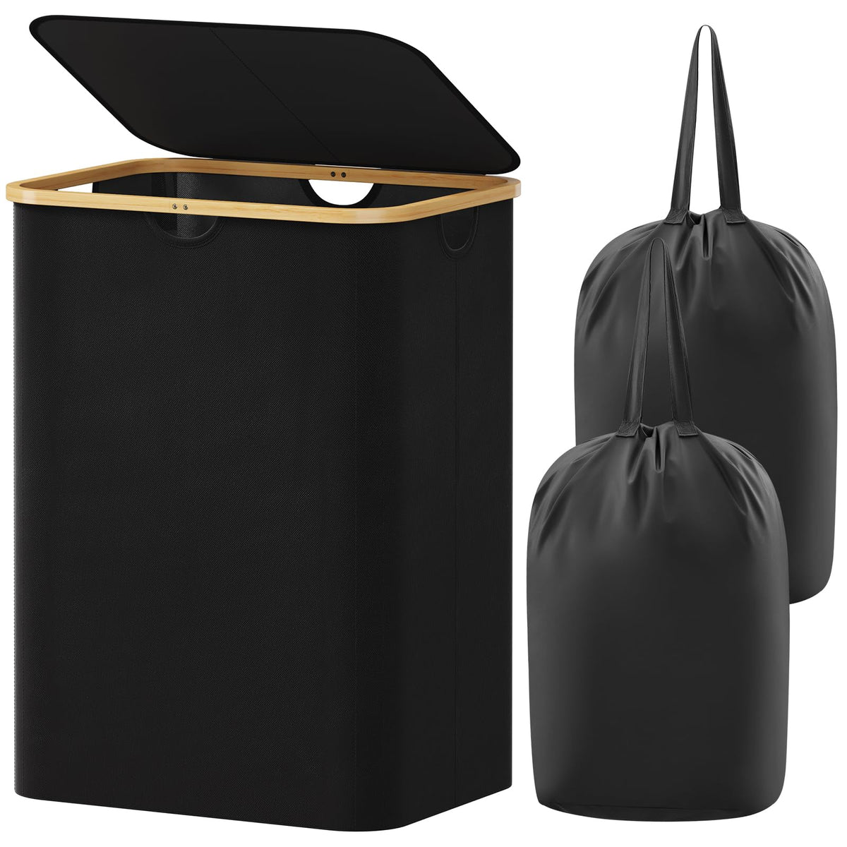 Lifewit 150L Large Laundry Basket with Lid, 2 Removable Bags, Beige