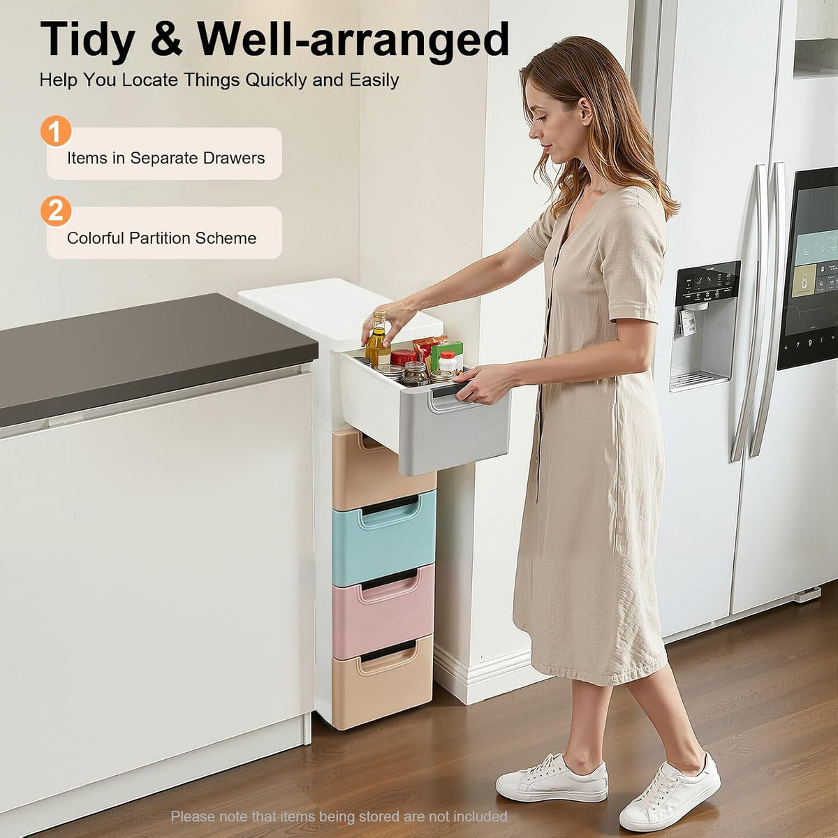 5-Drawer Storage Cabinet, Narrow Slim Organizer, Light Colors