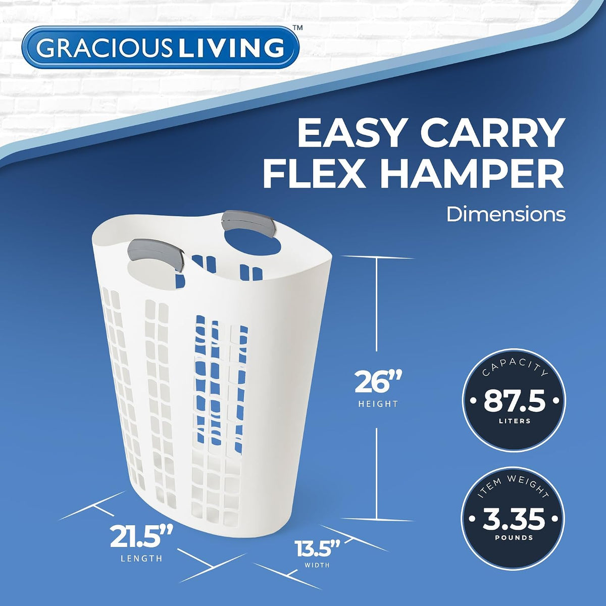 Gracious Living Laundry Basket, Easy Carry Flex Collapsible Hamper, 87.5L