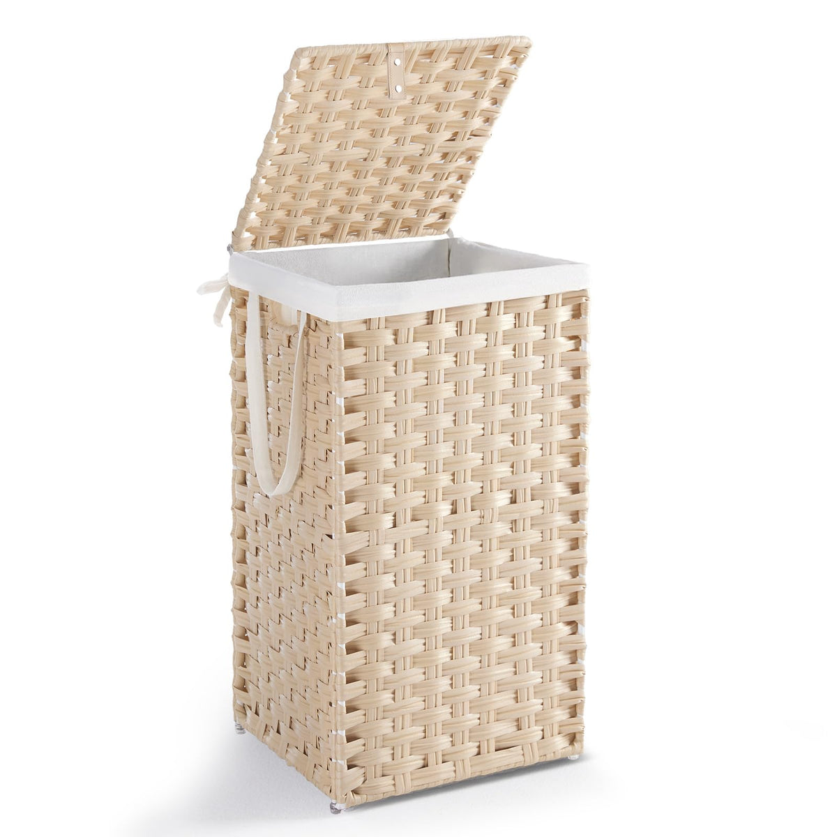 DUMOS Laundry Basket with Lid, 65L Wicker Laundry Hampers, Goose Yellow