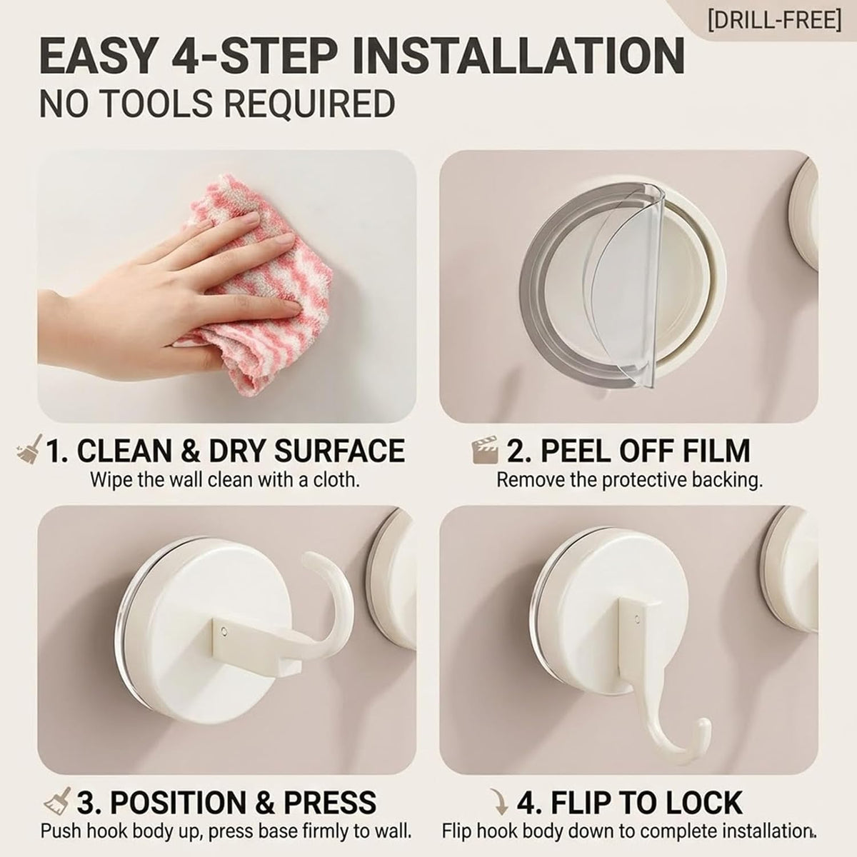 6Pcs Suction Cup Wreath Hooks – 3 Gray & 3 White, Over Door & Window Flip-Lock Hooks, Surface-Friendly Reusable Holiday Decor Hangers for Christmas, Thanksgiving, Halloween