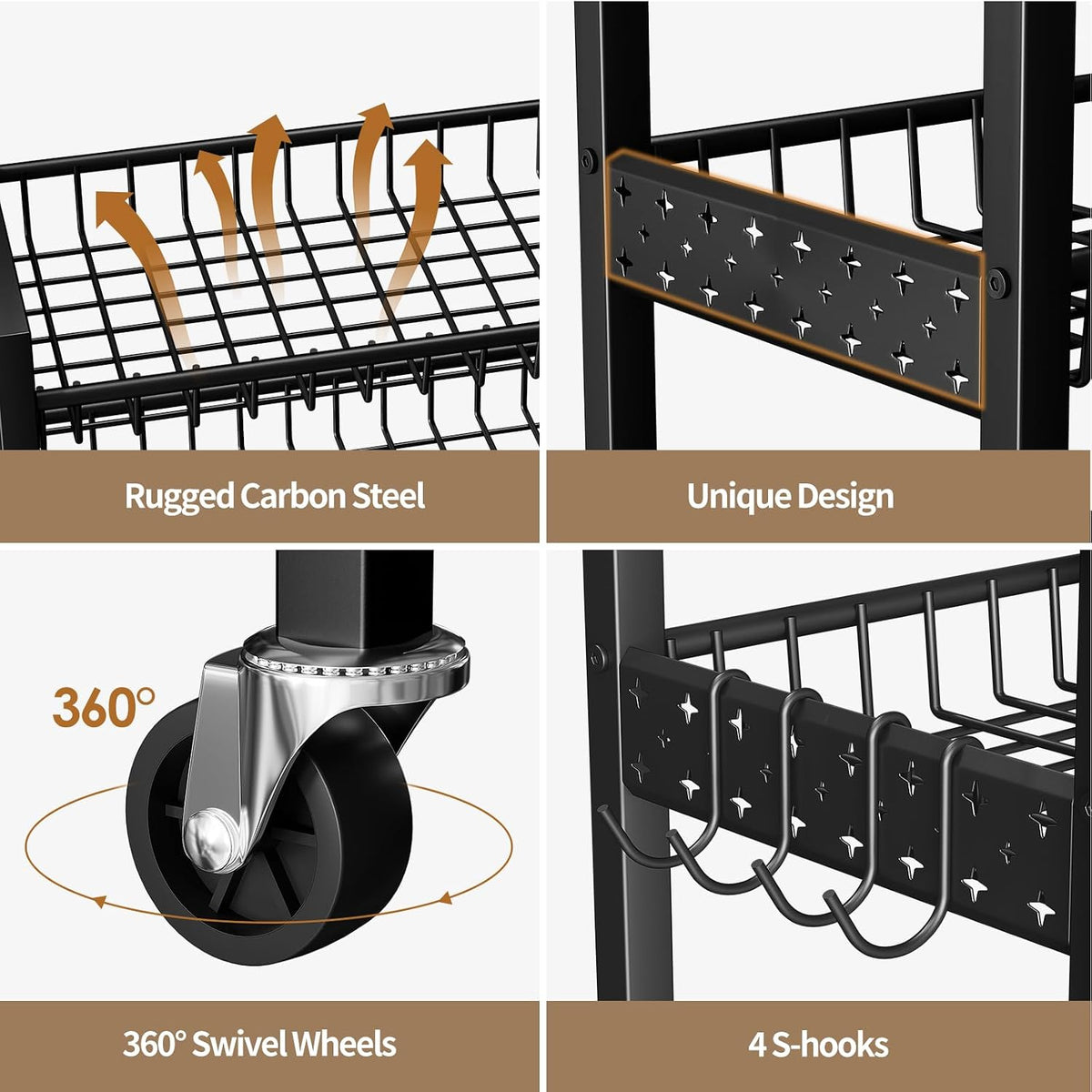6 Tier Slim Storage Cart, Narrow Rolling Cart with Wheels, 10in(W)