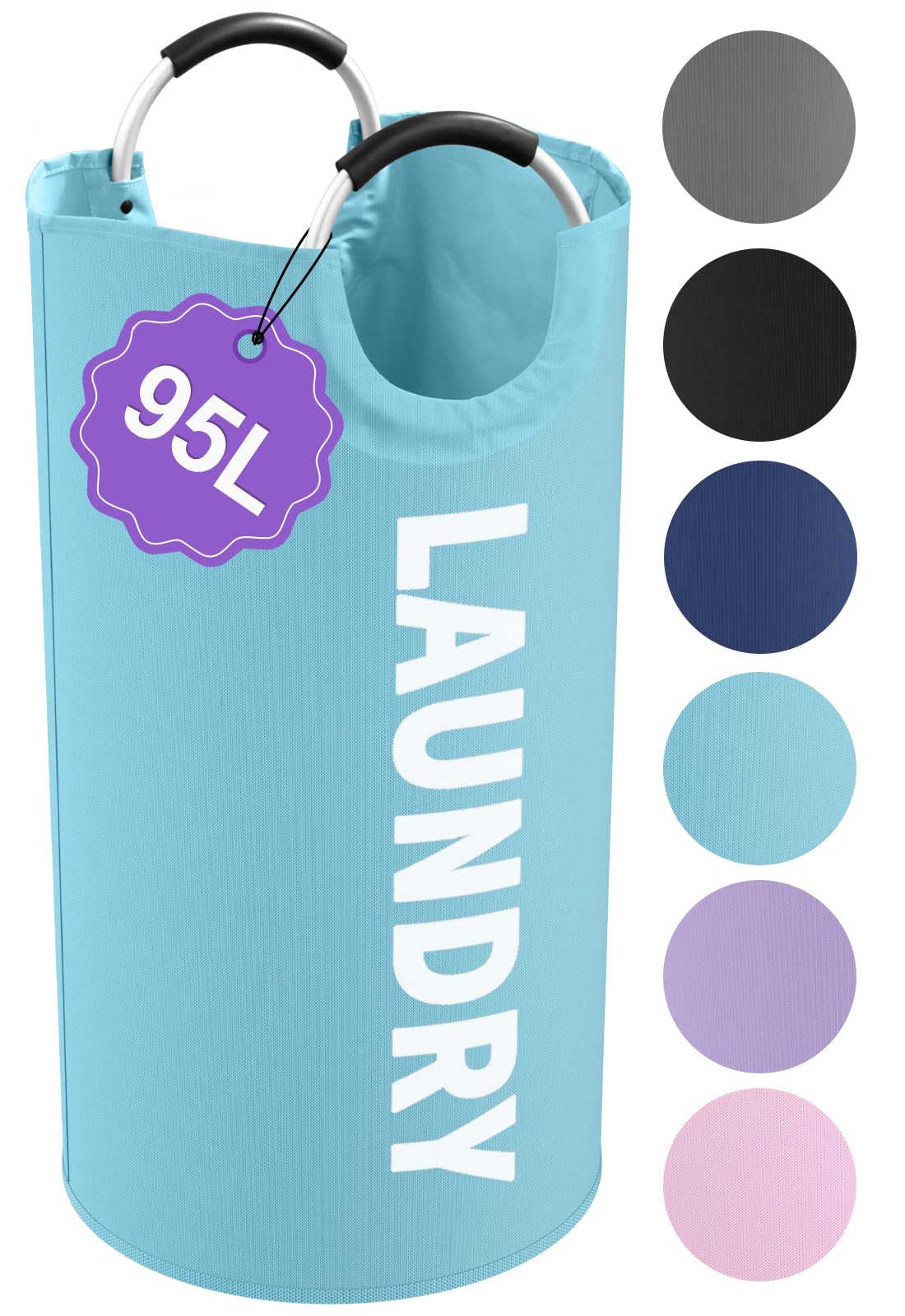 95L Large Laundry Basket with Handles, Foldable Clothes Hampers Stand Up Well, Waterproof Dirty Clothes Hamper, Rugged Laundry Basket for Flat, Dorm, Hotel, Pink