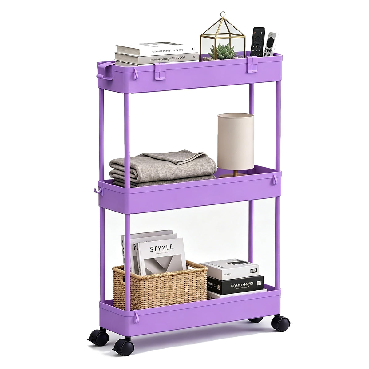 2 Pack 3 Tier Slim Storage Cart, Bathroom Rolling Utility Organizer