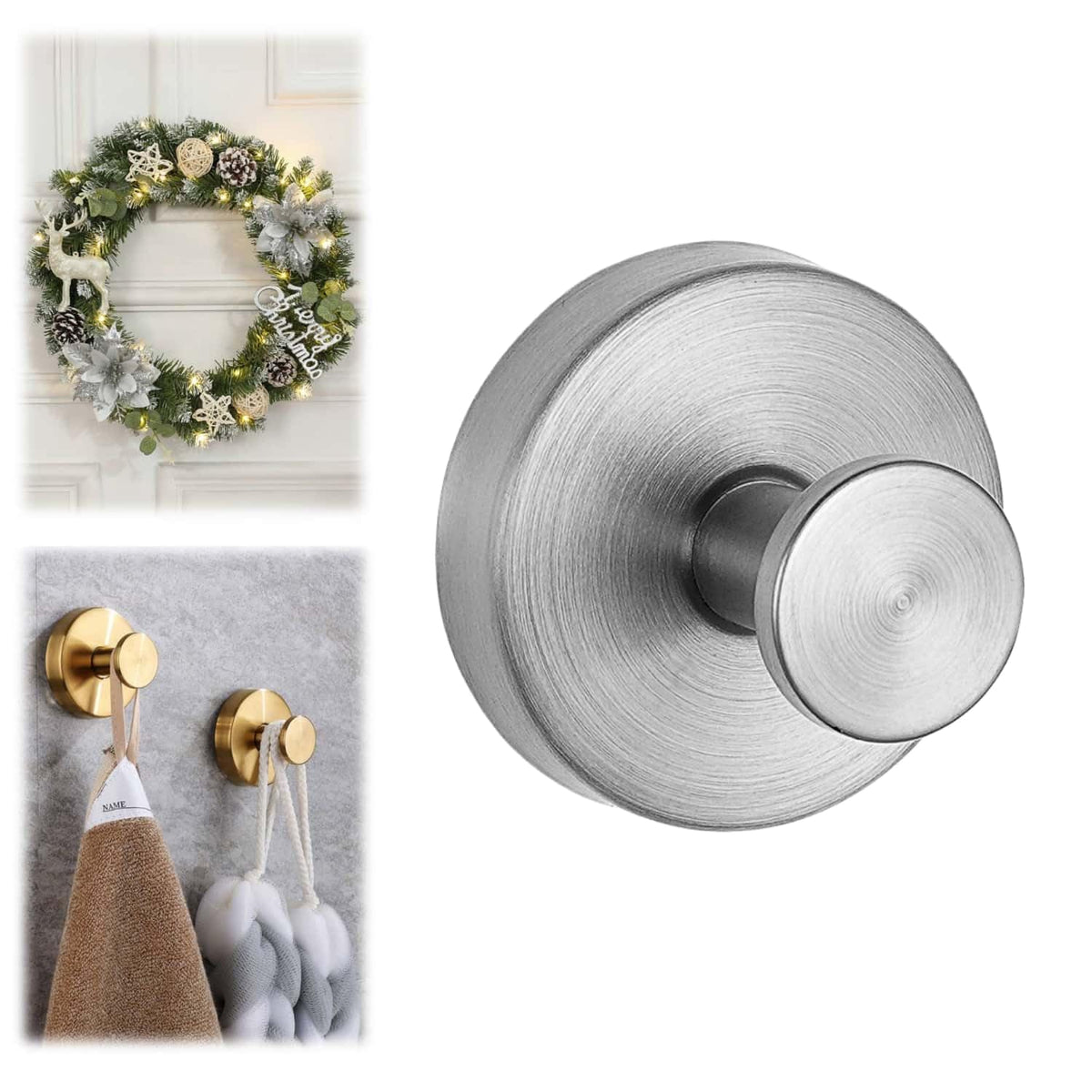 Suction Cup Hooks for Wreaths on Glass, Model No-Drill Suction Cup Hooks, Wreath Hangers for Front Doors, Metal Towel Hooks for Showers Bathrooms Mirrors(Black 1pcs)
