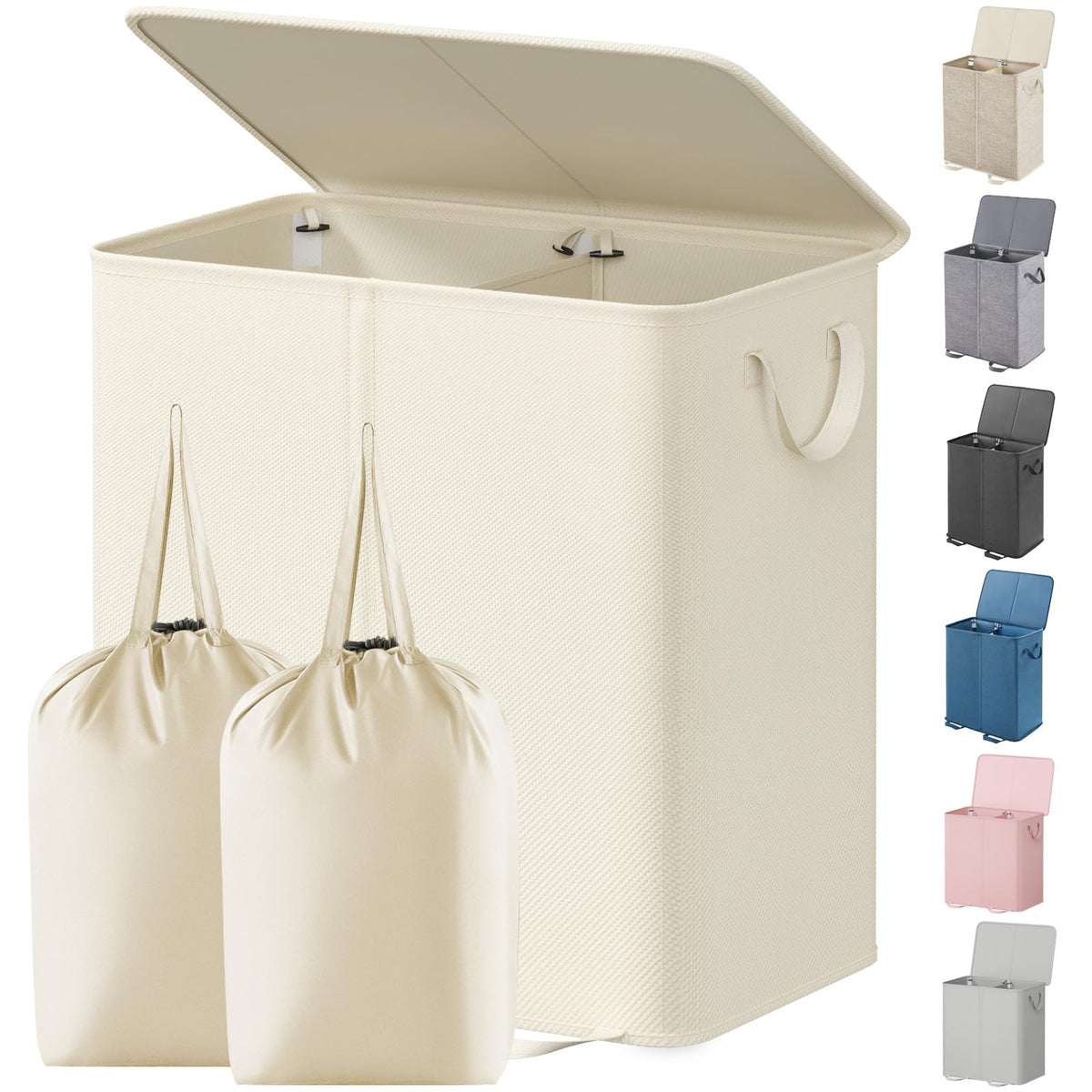 Lifewit Double Laundry Hamper with Lid, Removable Laundry Bags, Brown