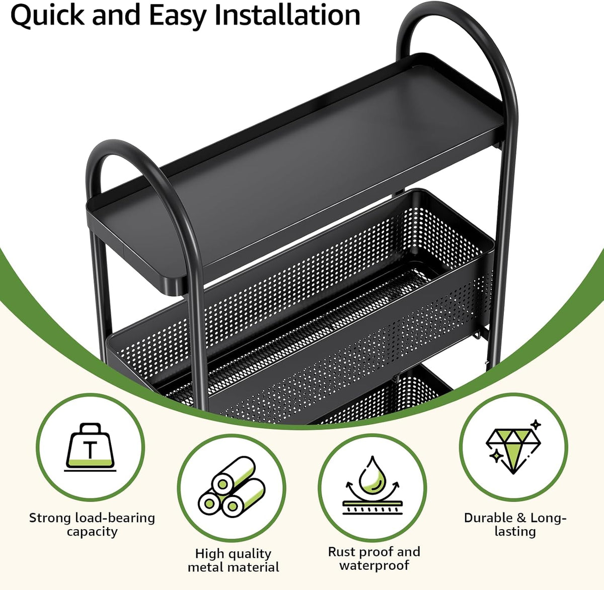 KINGRACK 5 Tier Slim Rolling Cart with Drawer, Metal Utility Storage Cart