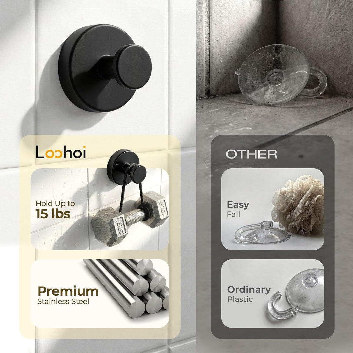 Suction Cup Hooks for Shower, Towel Hooks for Bathroom Glass Door Wall