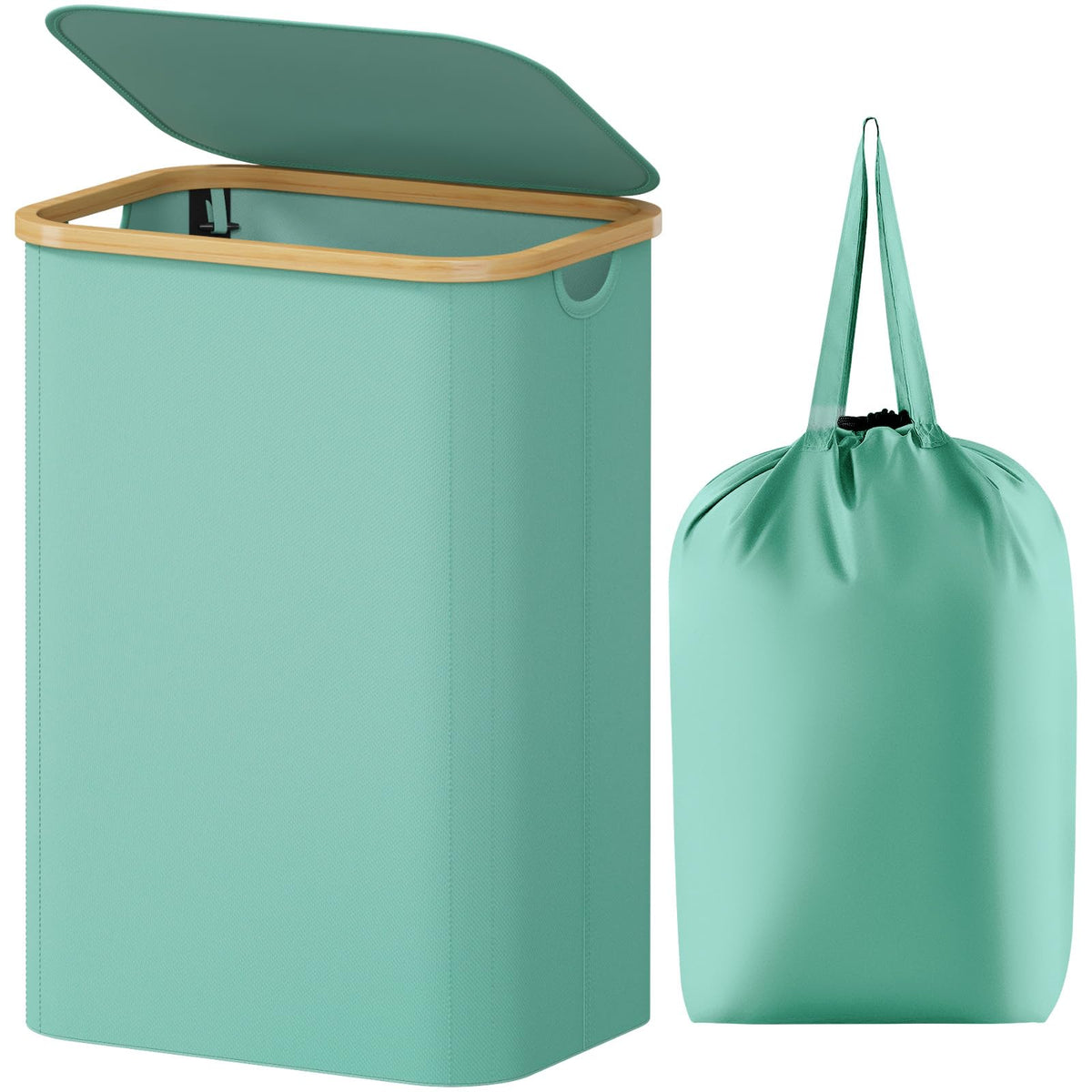 Lifewit 105L Large Laundry Basket with Lid, Removable Bags, Green