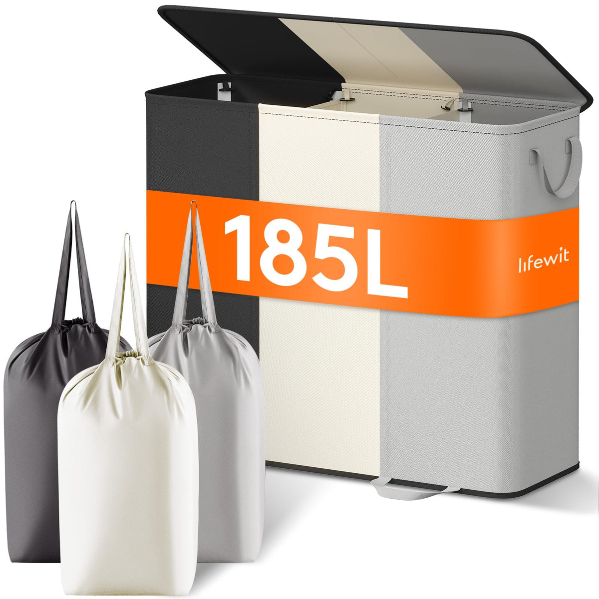 Lifewit Double Laundry Hamper with Lid, Removable Laundry Bags, Brown