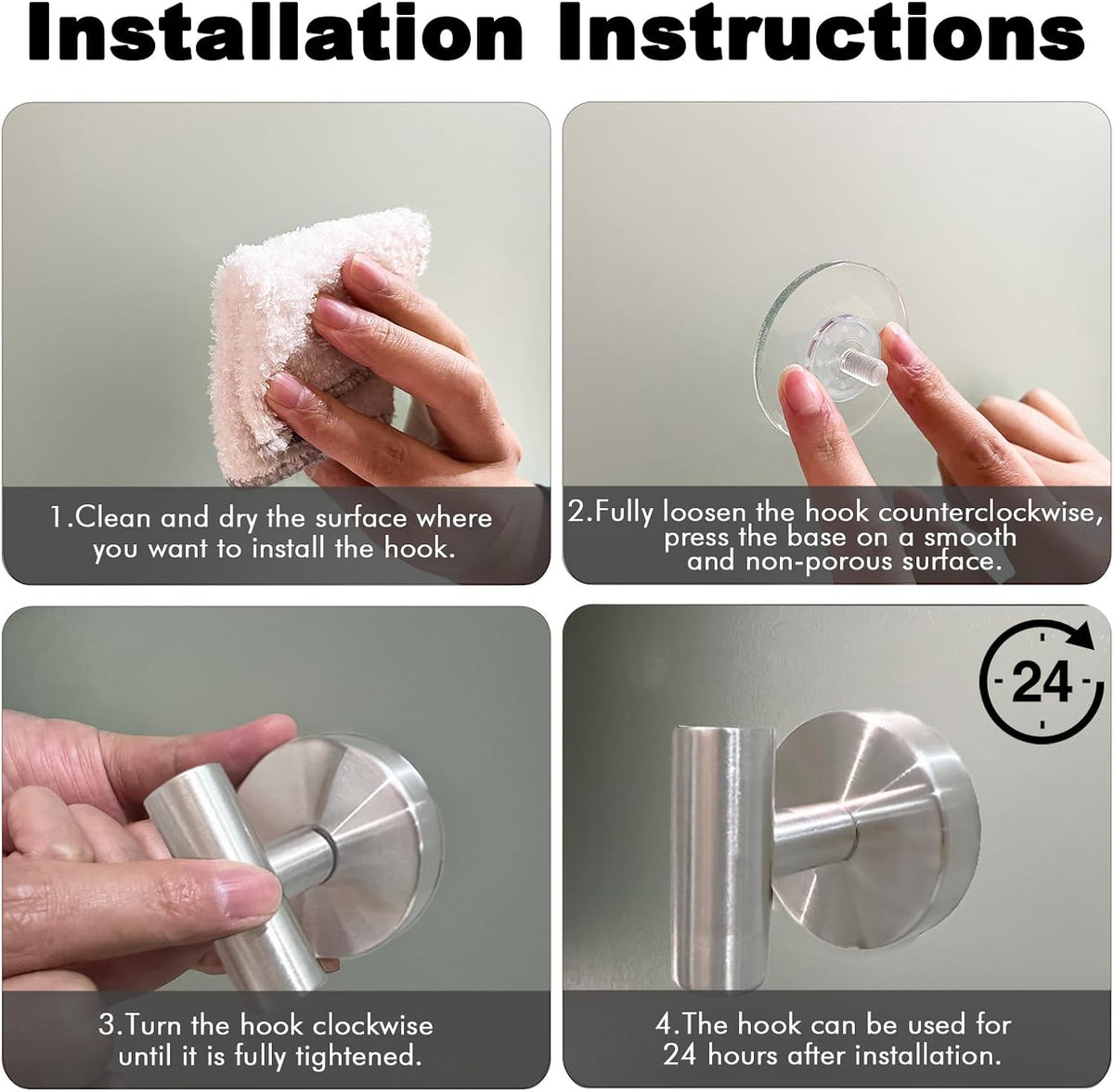BIRDDIE 2 Pack Brushed Nickel Removable Suction Cup Hooks for Shower SUS304