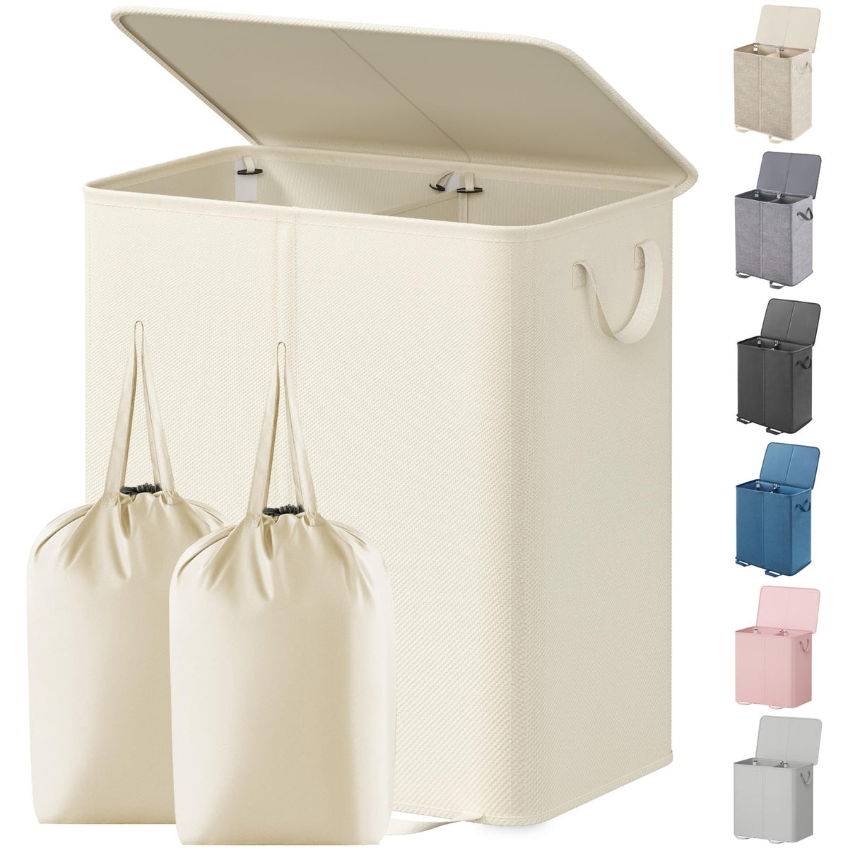 Lifewit Double Laundry Hamper with Lid, Removable Laundry Bags, Brown