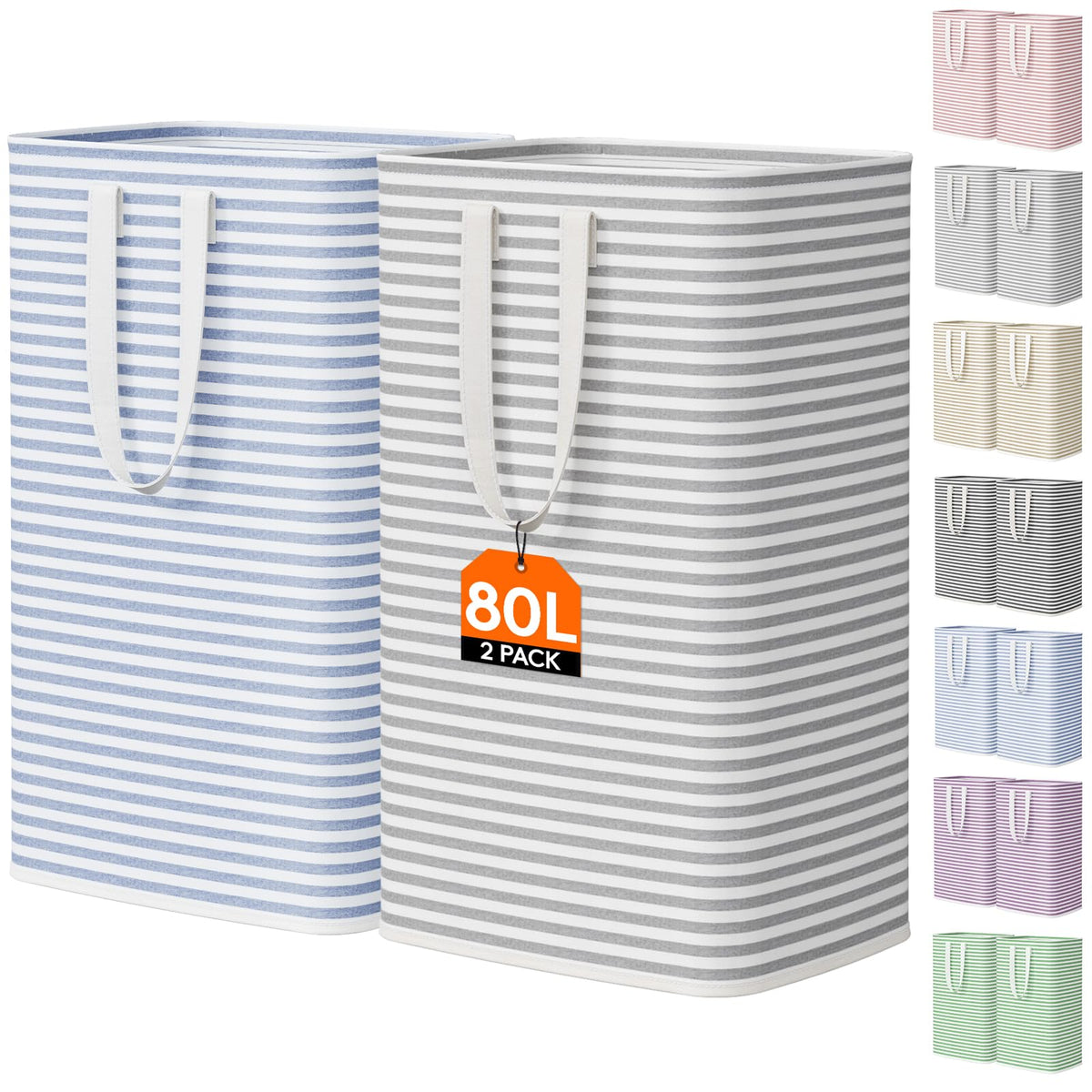 Lifewit 80L Large Laundry Baskets, Laundry Hampers Bags, 2 Pack, Grey&Pink