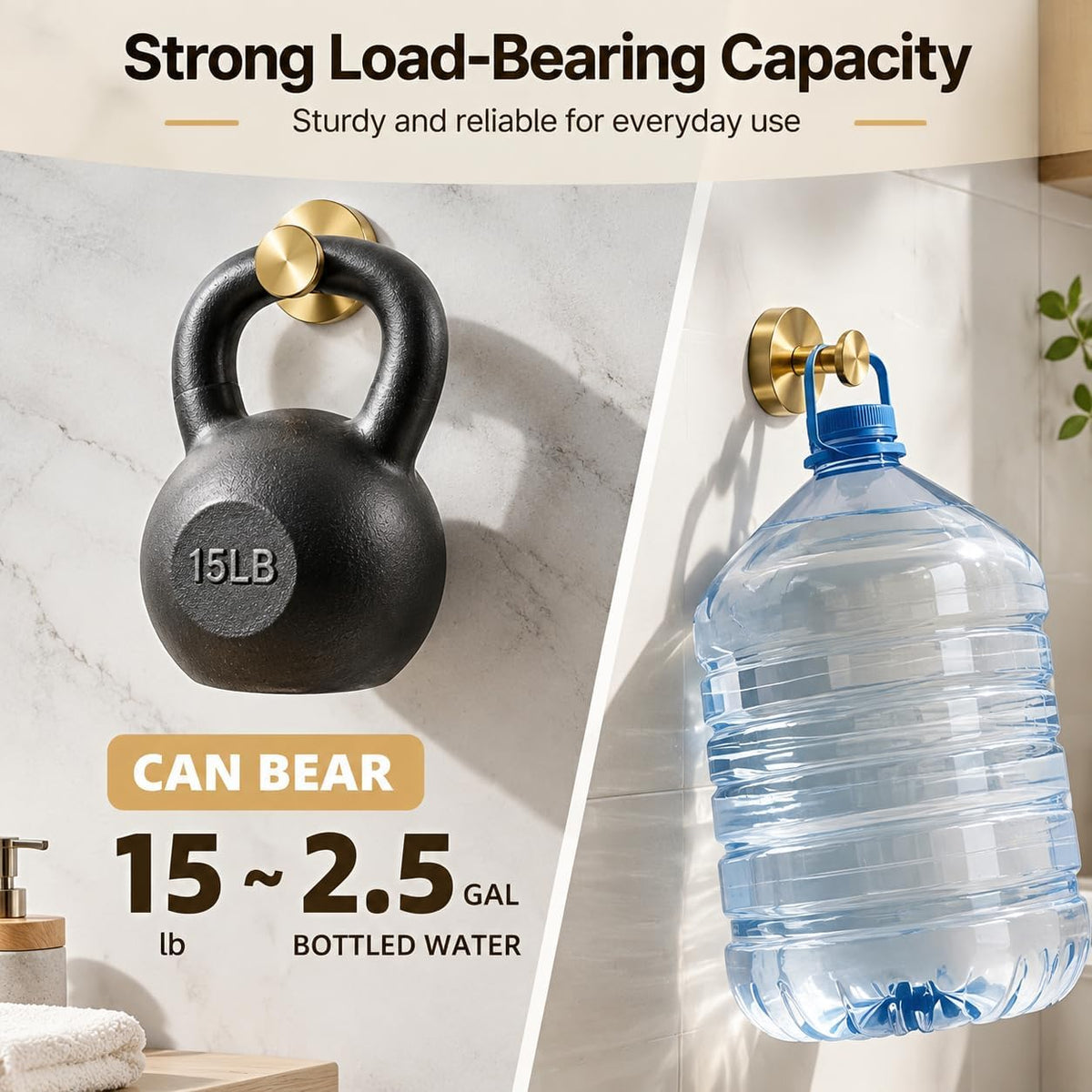 Suction Cup Hooks, No-Drill Heavy Duty Shower Hooks for Bathroom,2 Gold