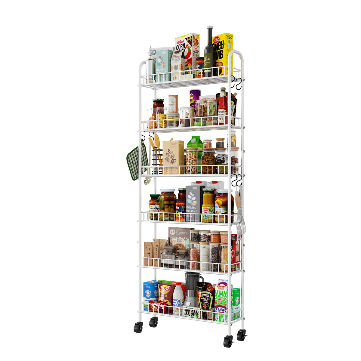 Slim Rolling Storage Cart with Wheels, Metal 6 Tier Spice Rack Mobile Shelving Unit Organizer Kitchen Utility Cart for Office Bathroom Kitchen Laundry Room Narrow Places (6inches)