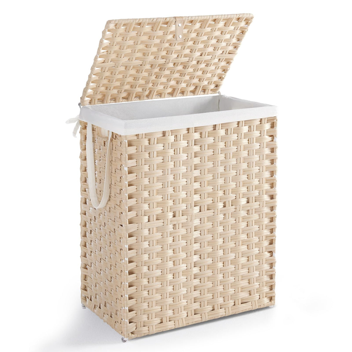 DUMOS Laundry Basket with Lid, 65L Wicker Laundry Hampers, Goose Yellow