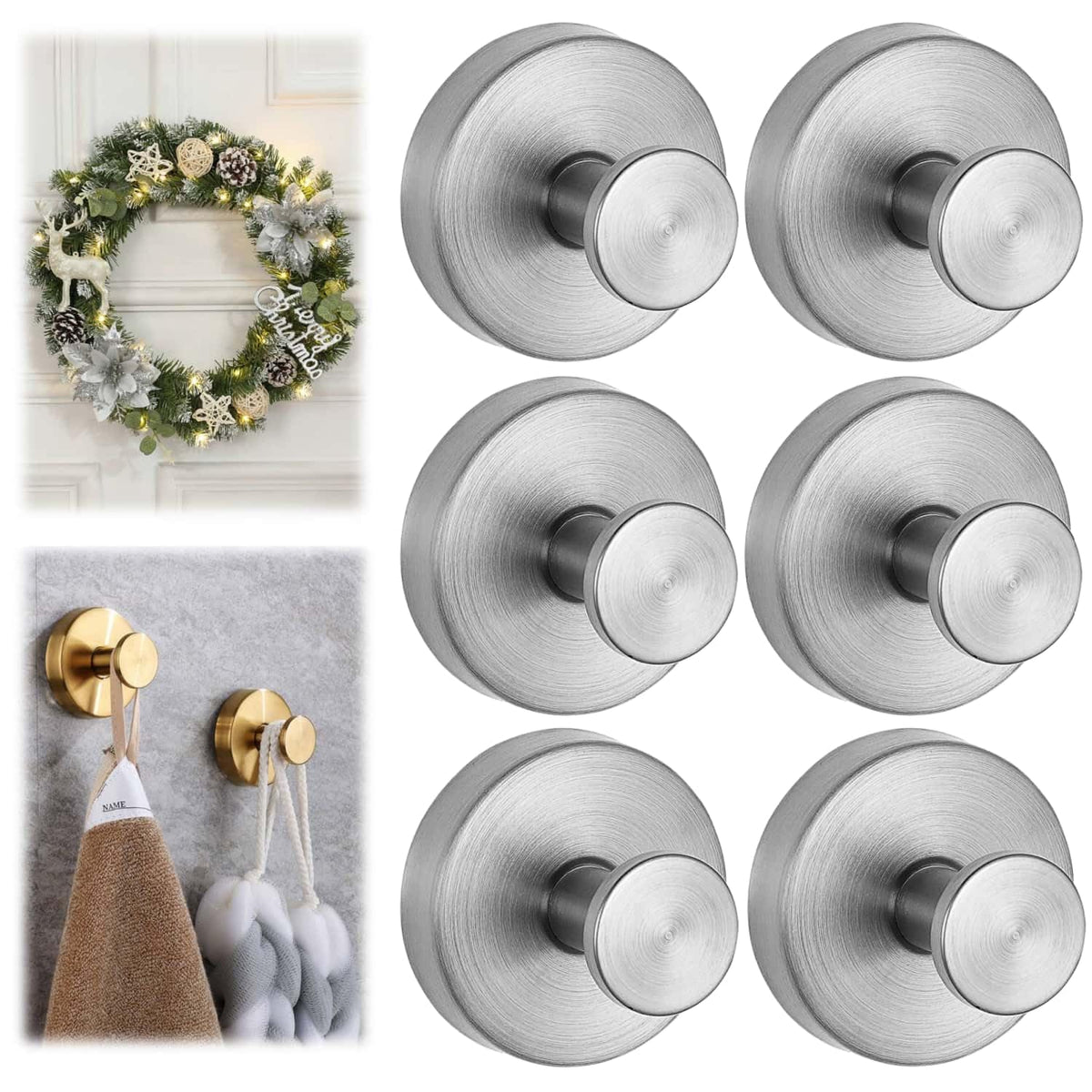 Suction Cup Hooks for Wreaths on Glass, Model No-Drill Suction Cup Hooks, Wreath Hangers for Front Doors, Metal Towel Hooks for Showers Bathrooms Mirrors(Black 1pcs)
