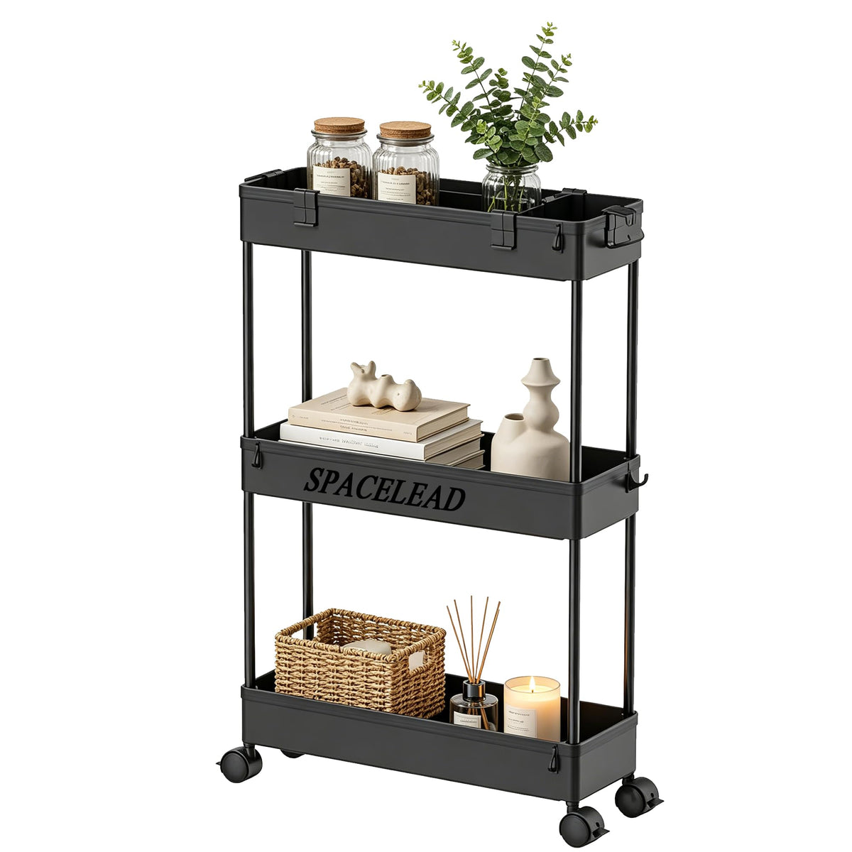2 Pack 3 Tier Slim Storage Cart, Bathroom Rolling Utility Organizer