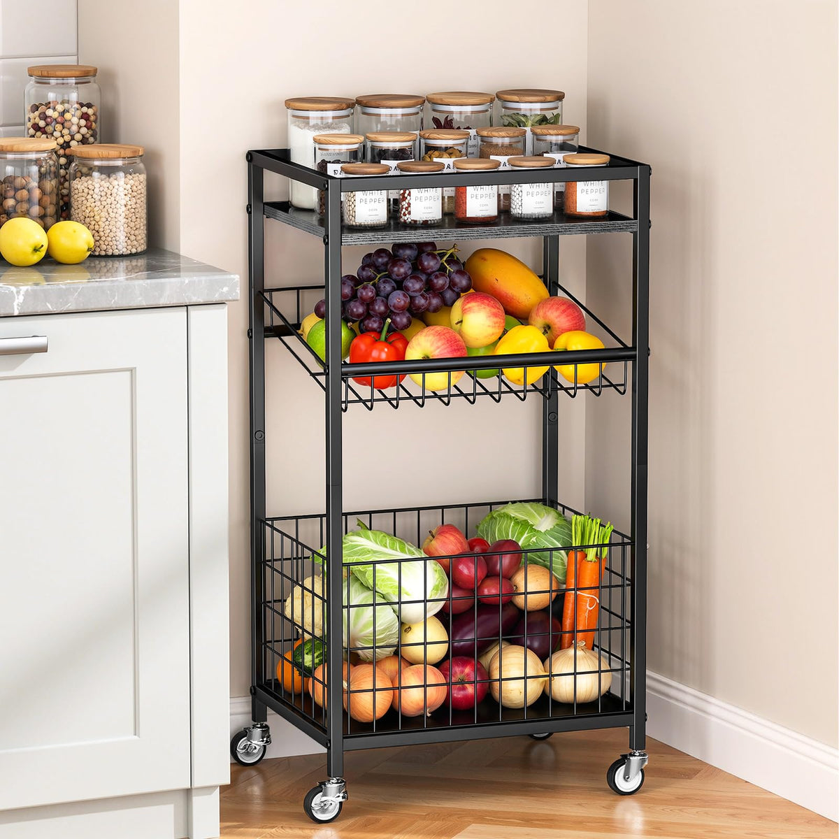 6 Tier Slim Storage Cart, Narrow Rolling Cart with Wheels, 10in(W)