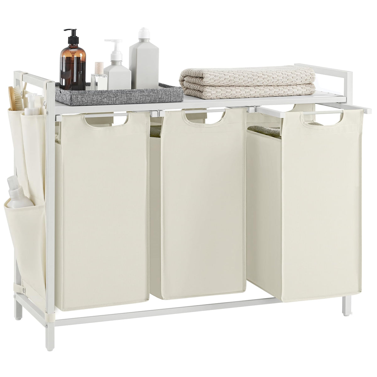 VASAGLE Laundry Hamper with Shelf, 3 Pull-Out Bags, 3 x 10.6 Gallons (40 L)