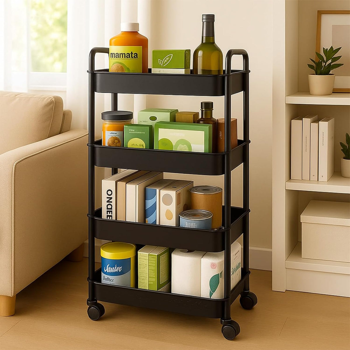 ShellKingdom 4 Tier Bathroom Storage Organizer, Slim Rolling Storage Cart