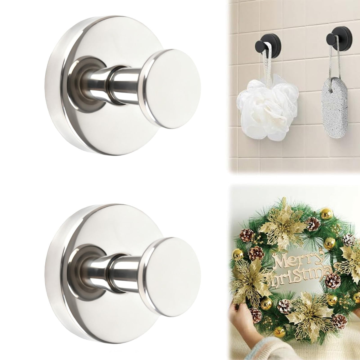 Suction Cup Hooks, 2 Pack Wreath Hangers for Front Door