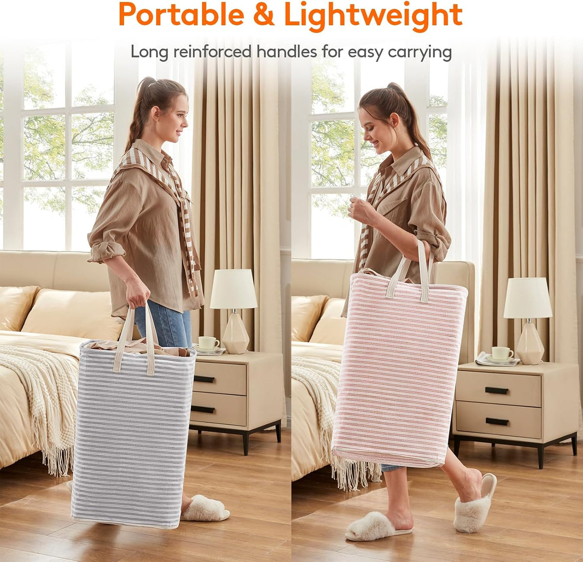 Lifewit 80L Large Laundry Baskets, Laundry Hampers Bags, 2 Pack, Grey&Pink