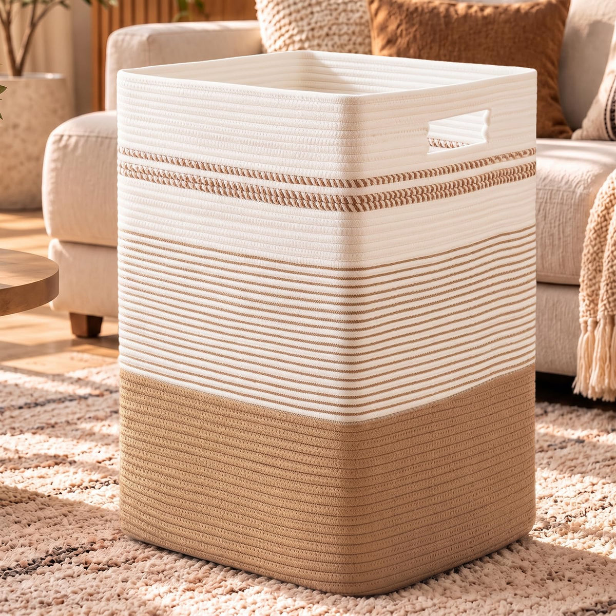 80L Large Cotton Rope Laundry Basket for Bedroom & Laundry Room, Tall Clothes Hamper with Sturdy Handles, Neutral Storage Bin Capable of Holding Blankets and Toys