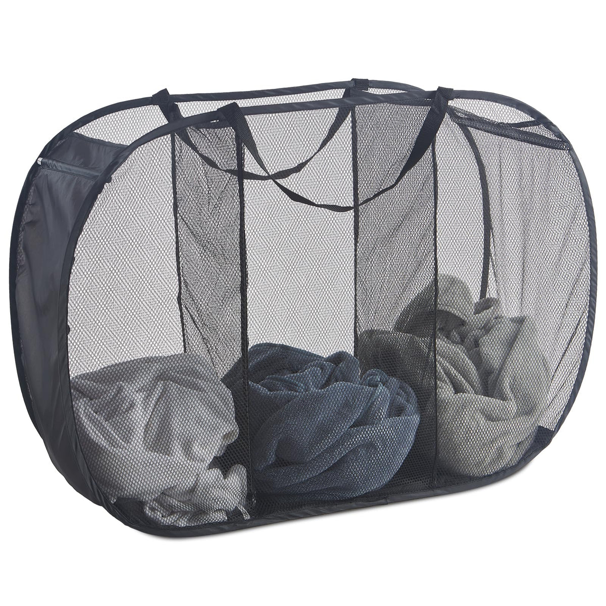 Seiritex Mesh Popup Laundry Hamper 115L Foldable Laundry Basket Extra Large Capacity Collapsible Clothing Storage Basket with Handles 26 H x 18 W x 18 L (Black)