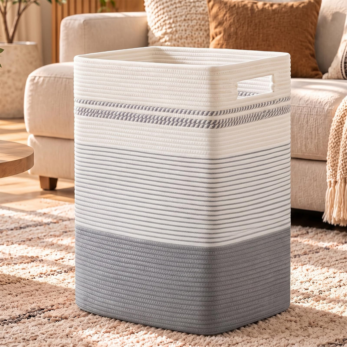 80L Large Cotton Rope Laundry Basket for Bedroom & Laundry Room, Tall Clothes Hamper with Sturdy Handles, Neutral Storage Bin Capable of Holding Blankets and Toys