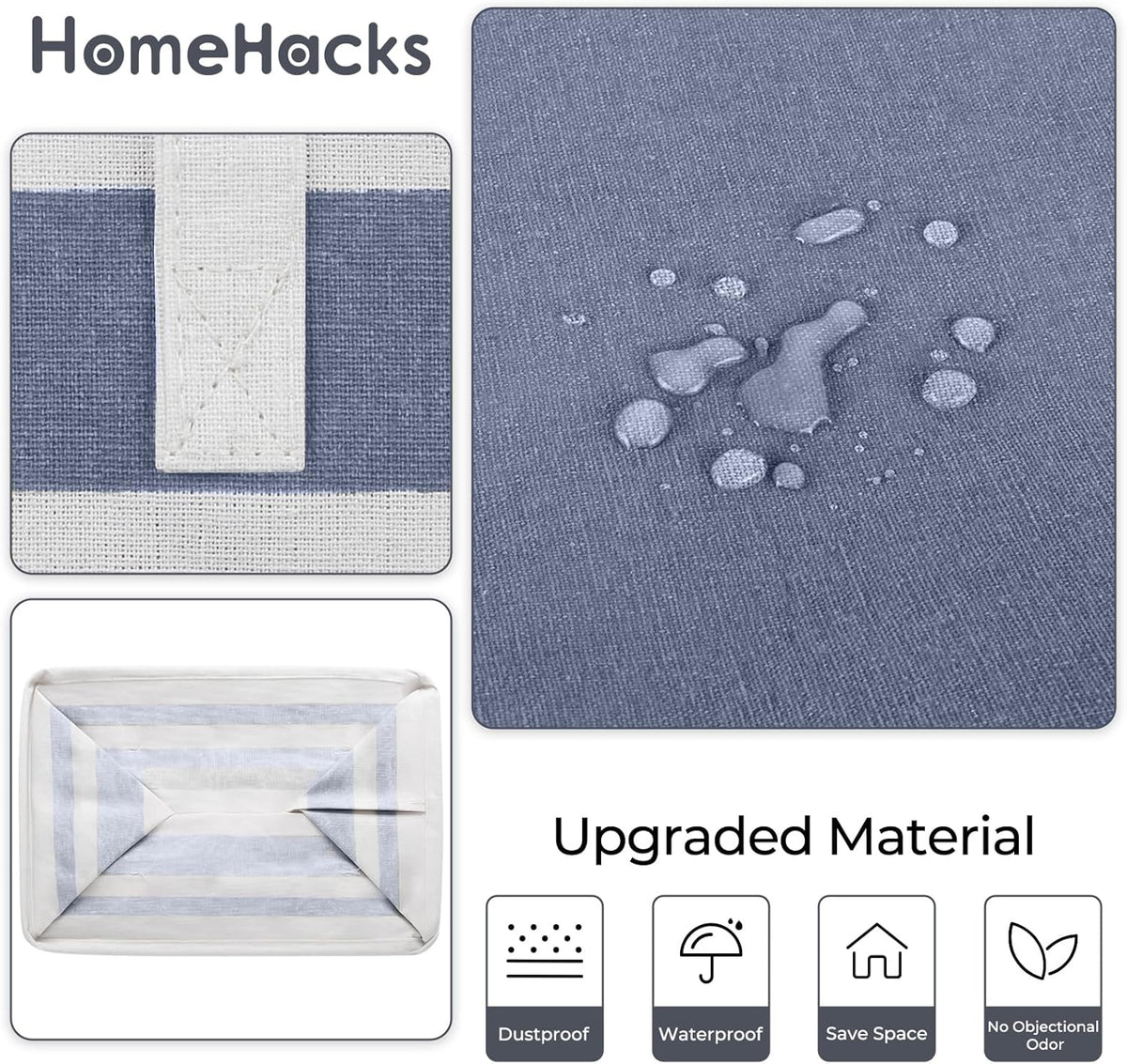 HomeHacks 2 Pack Large Laundry Baskets, Laundry Hampers Bags (Blue 75Lx2)
